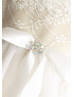 Ivory Lace Tulle Cap Sleeves Champagne Lining Knee Length Flower Girl Dress